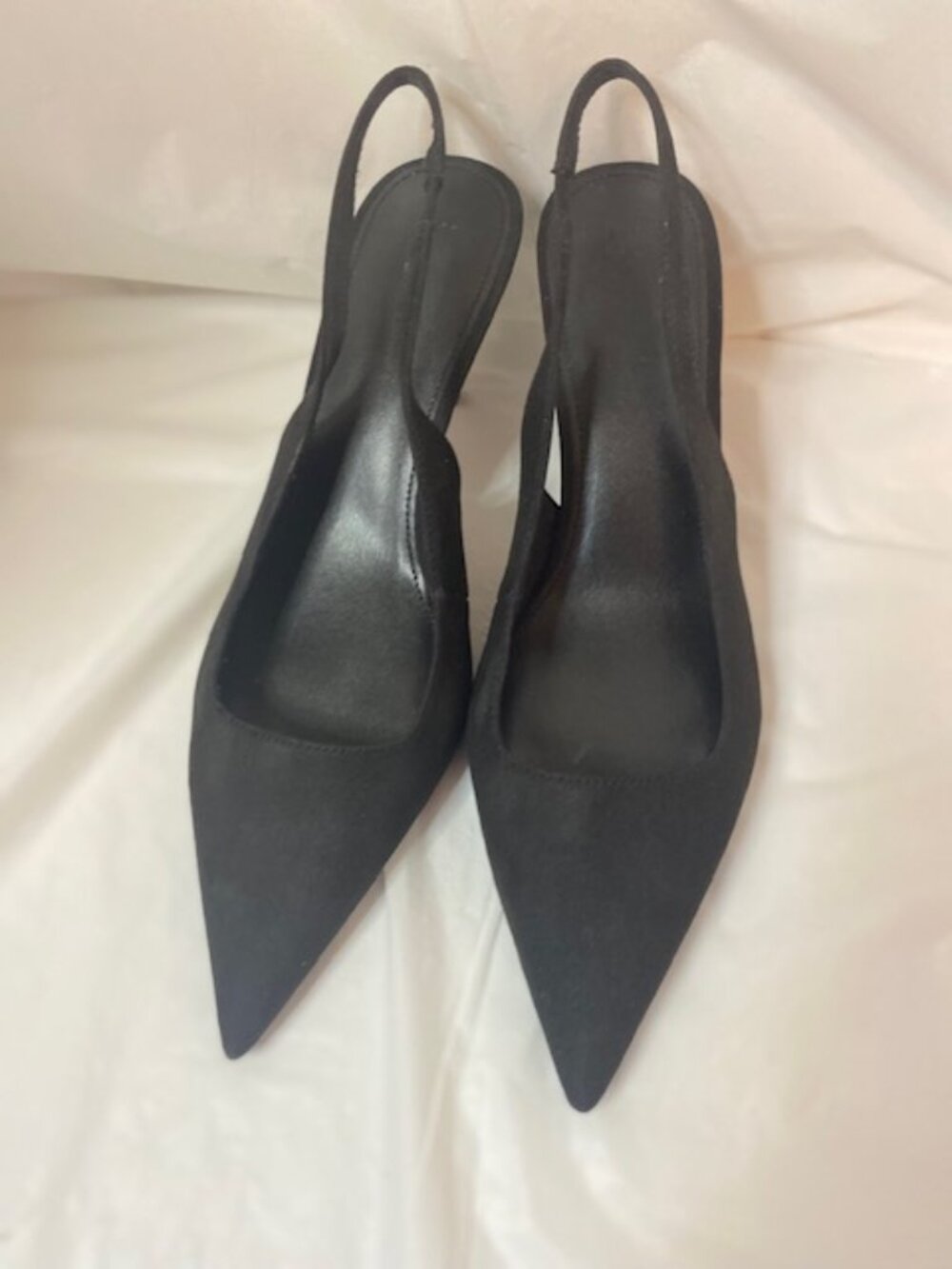 H&M Black Pointed Toe Slingback Pumps Low Kitten Heel, women's size 10